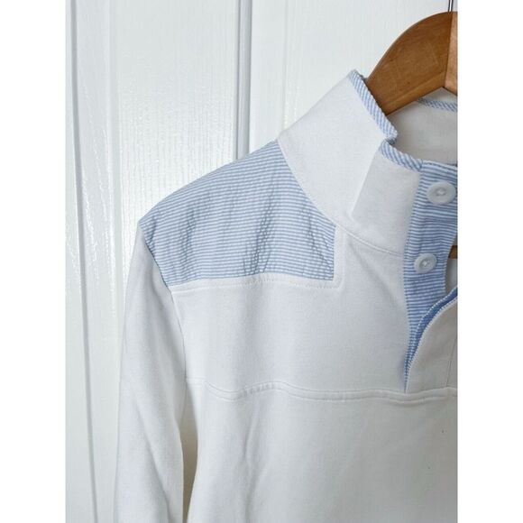 EUC! Womens Vineyard Vines White Blue Seersucker Shep 1/4 Zip Shoulder Large L - Picture 5 of 11